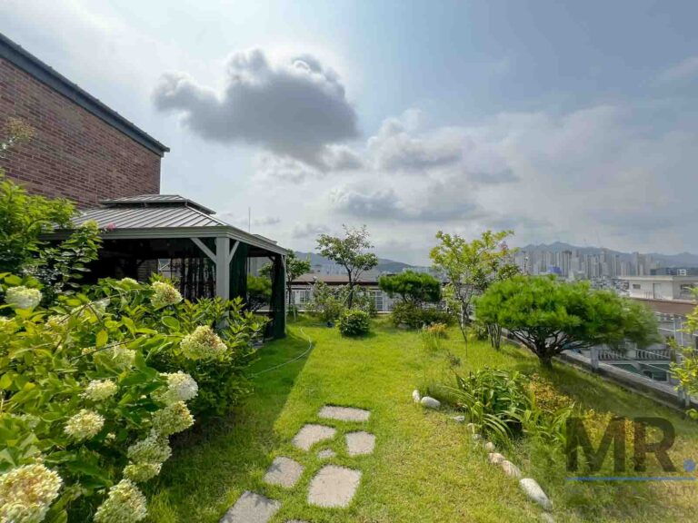 Lush garden with scenic rooftop view