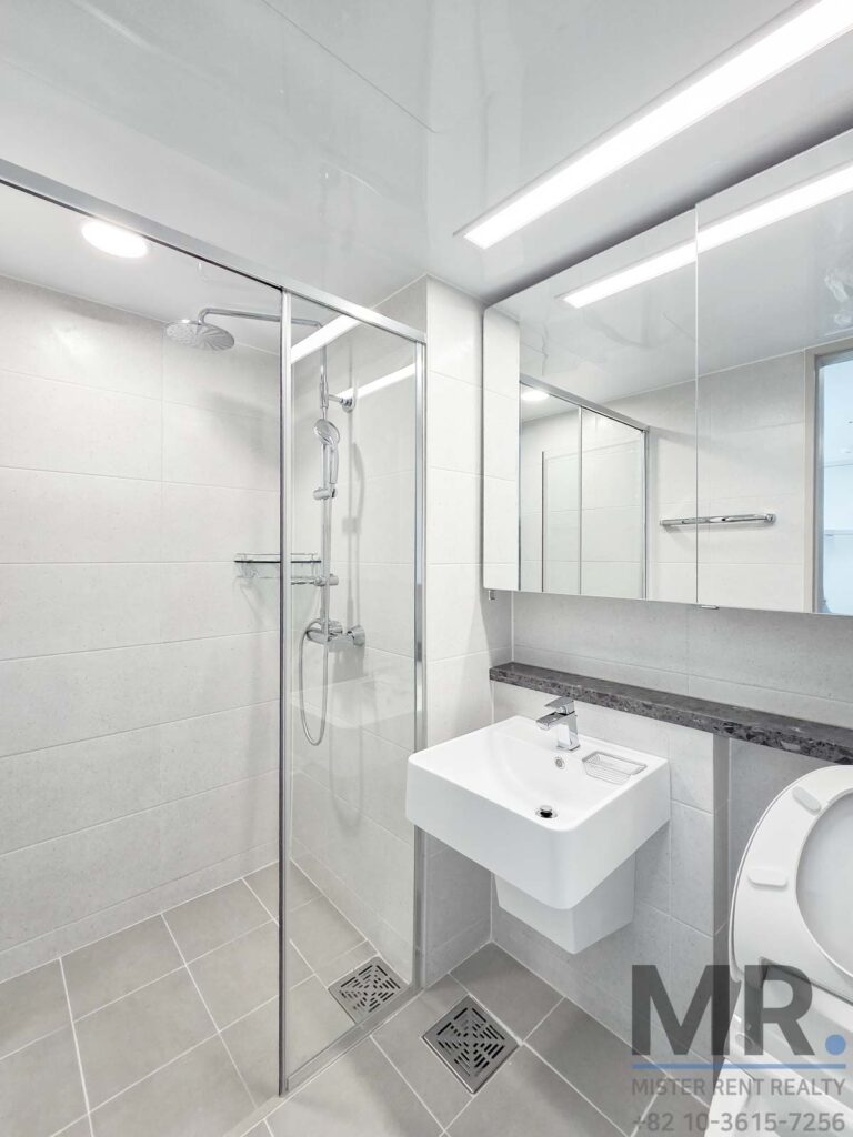 Modern bathroom with shower and sink